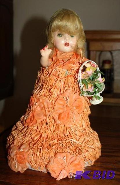 Vintage doll with orange dress 15&quot tall...