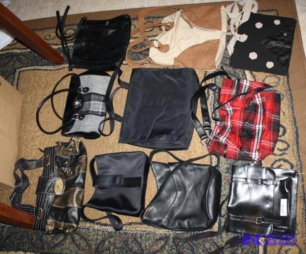 Collection of purses-black, red plaid, gray w...