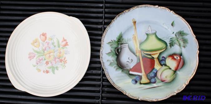 Hand painted porcelain plate with lamp and fr...