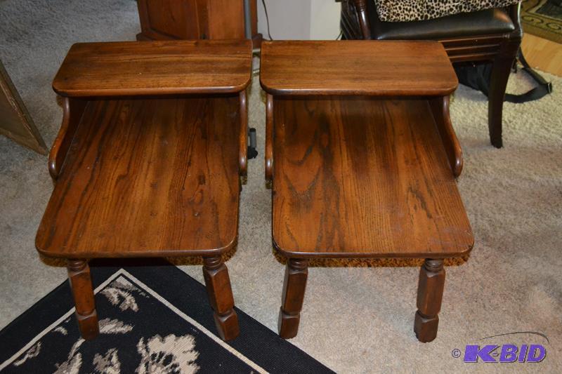 Matching two-tier solid wood end tables with ...