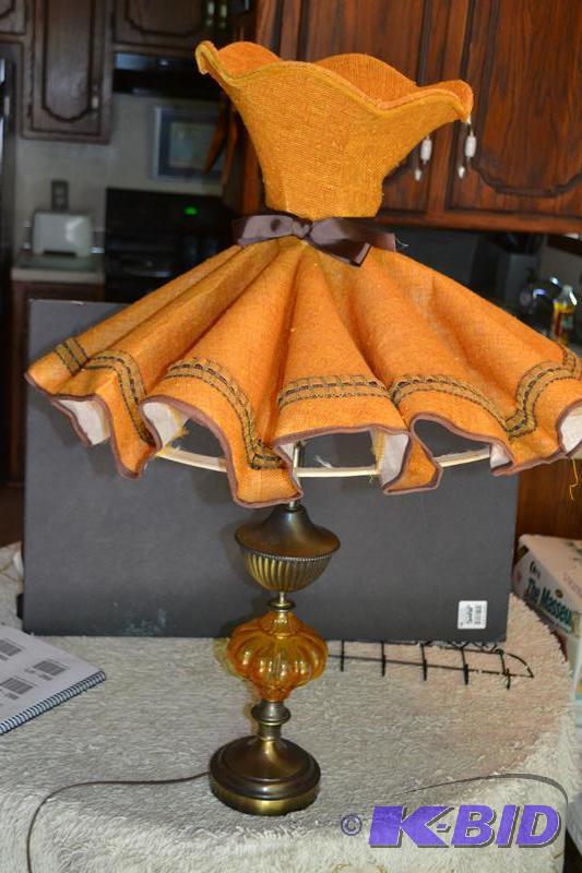 Early American Lamp with brass and amber glas...