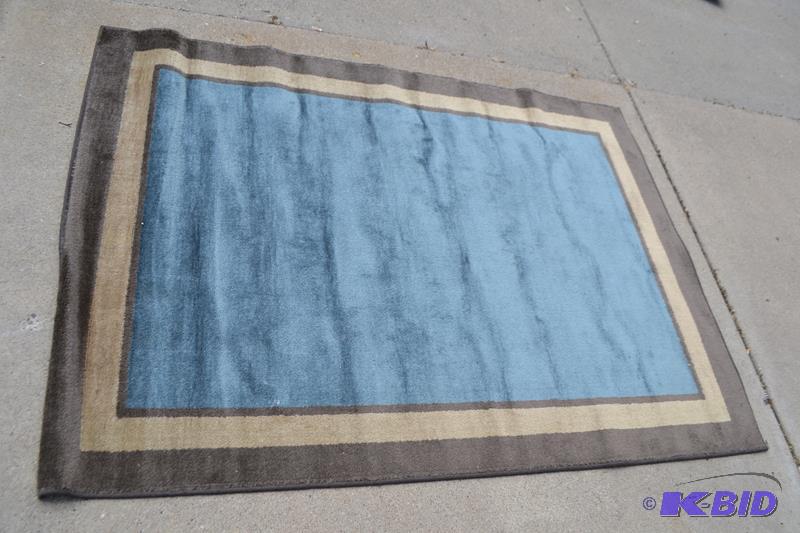 Blue Area Rug trimmed in gray and white 48x54...