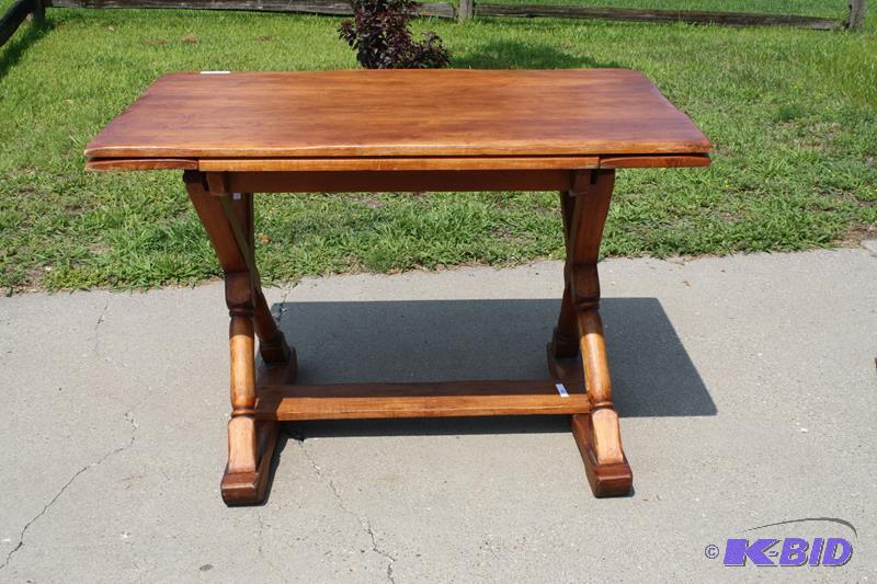 Drop Leaf Wood table with crossing legs and c...