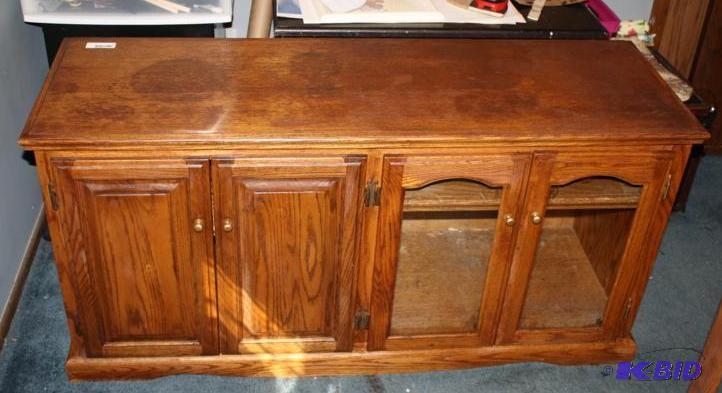Wood Media Cabinet with clear glass doors and...