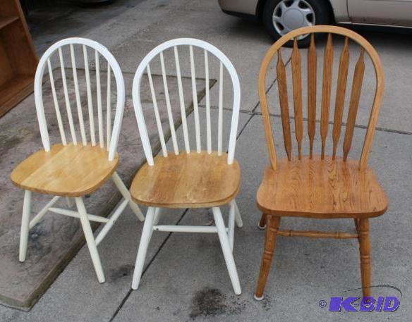 Oak chair and two painted white chairs...