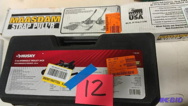 Husky Two Ton hydraulic trolley jack. Strap p...