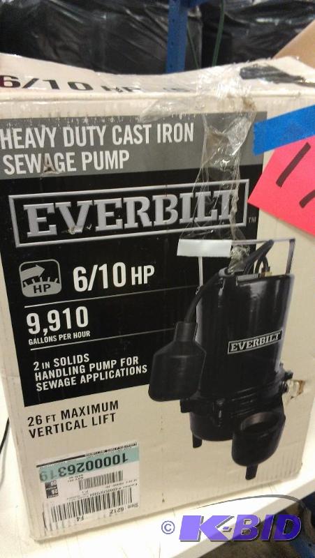 Everbilt heavy duty cast iron sewage pump. Pl...