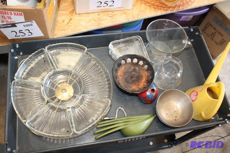 Box lot including Serving Trays, Measuring Cu...