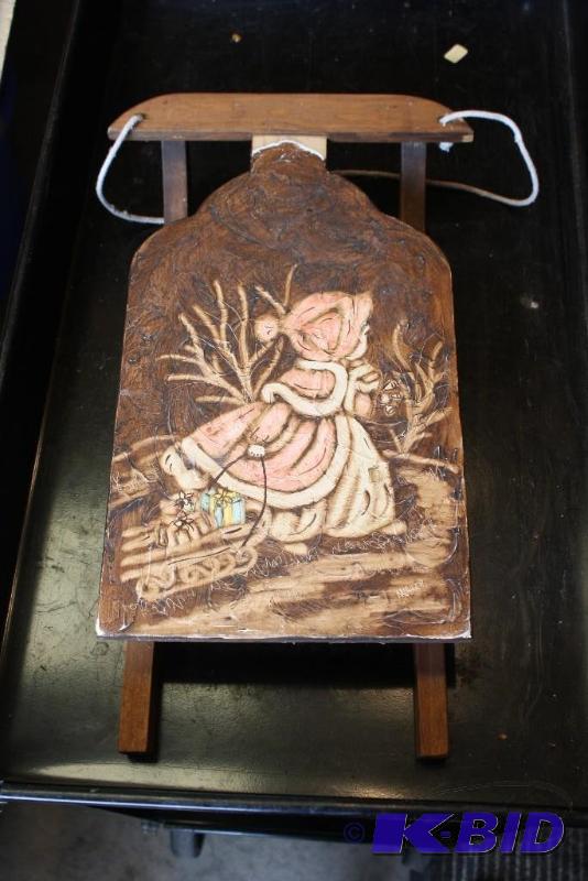 Hanging Decorative Sled with Painting of Girl...