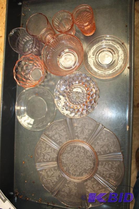 Lot of (10) Vintage Pink Depression Glass, Tu...