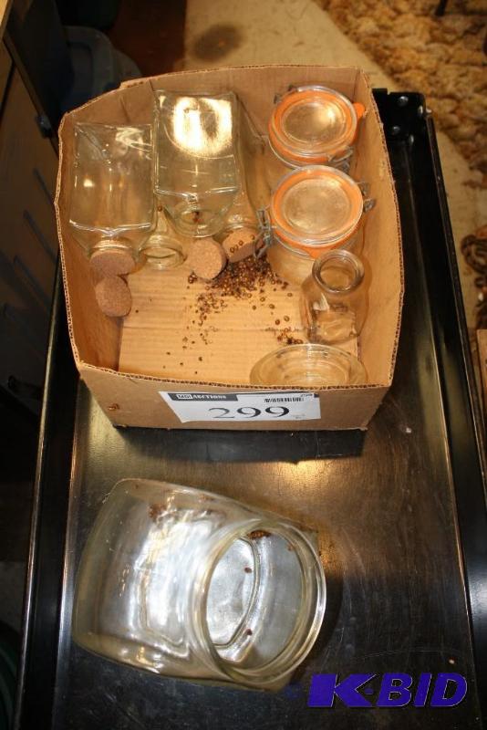 Box Lot Including Glass Jars with Cork Stopp...