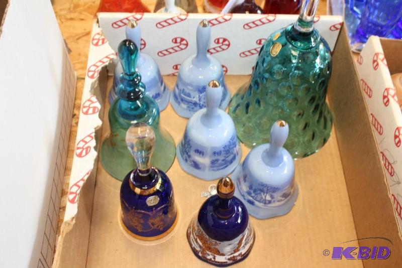 Lot of (8) Vintage Glass Bells, (4) Light Blu...