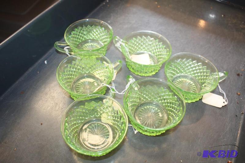 Lot of (6) Light Green Depression Glass Coffe...