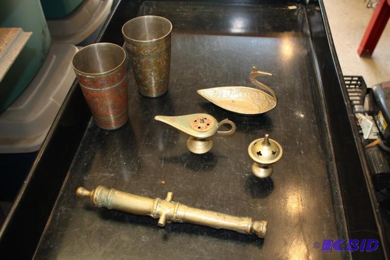 Lot of (6) Including Vintage Brass Etched Gl...