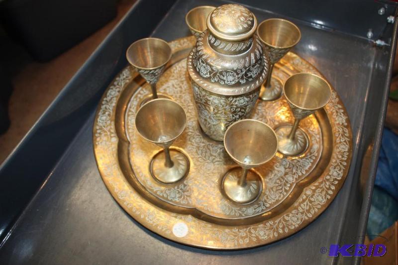 Vintage Ornate Etched Brass India Tea Pot Set...