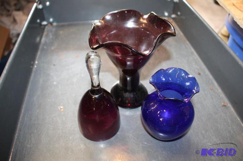 Lot of (3) Including (1) Vintage Maroon Glas...