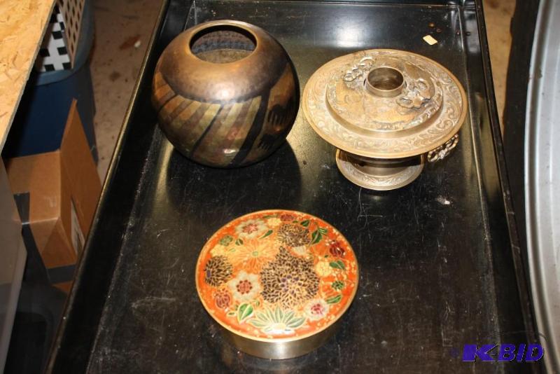 Lot of (3) Including Round Brown and Tan Vas...