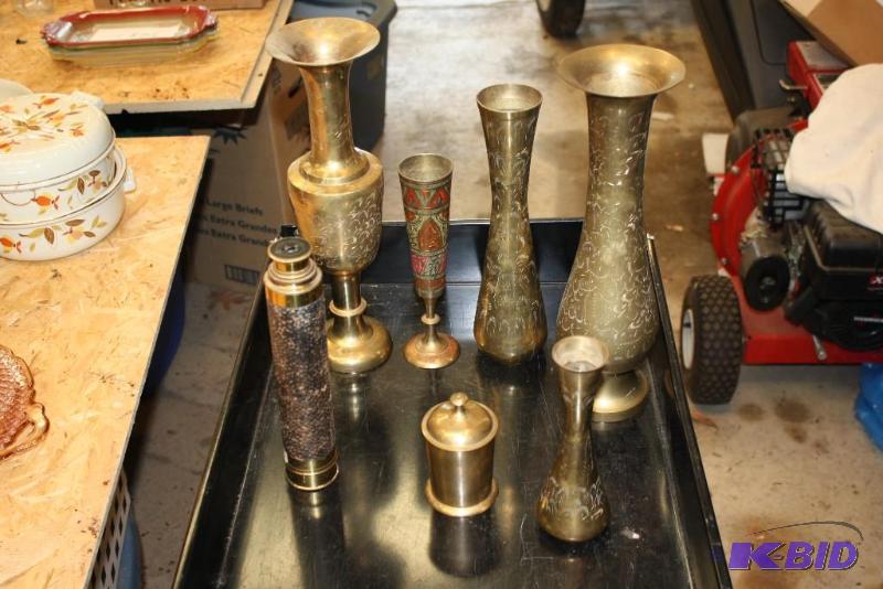 Lot of (7) various sized India Brass Vases...