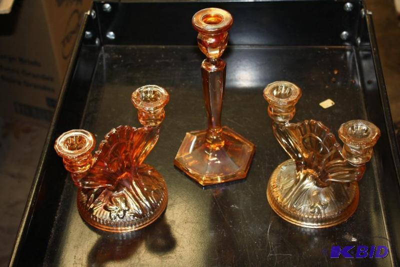 Lot of (3) Carnival Glass Candle Holders...