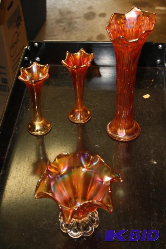 Lot of (4) various sized Carnival Glass Vases...