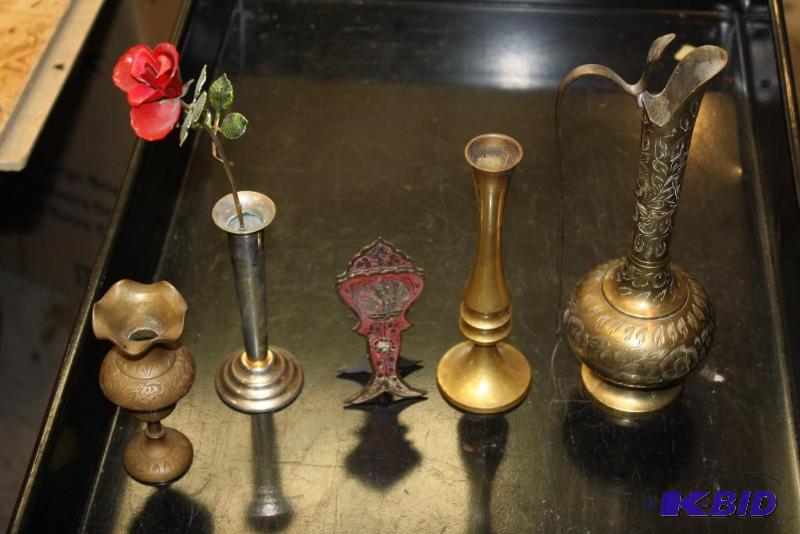 Lot of (5) Including Brass Vases, Brass Pitc...