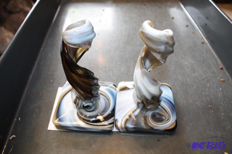 Lot of (2) Brown and White Swirl Candle Stick...