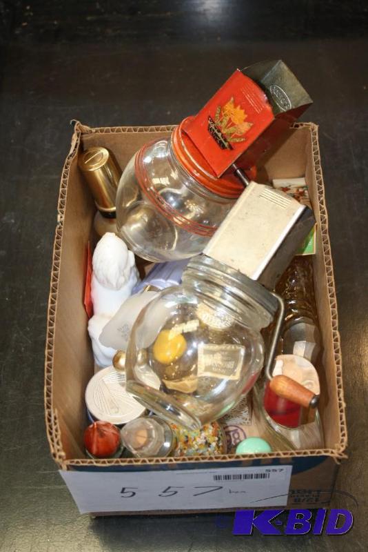 Box Lot Including Vintage Jar Hand Grinders,...