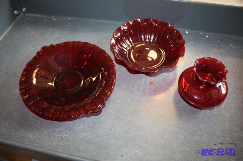 Lot of (3) Including (1) Anchor Hocking Ruby...