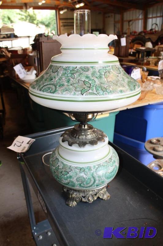 Vintage Glass Lamp with Green Paisley Floral ...