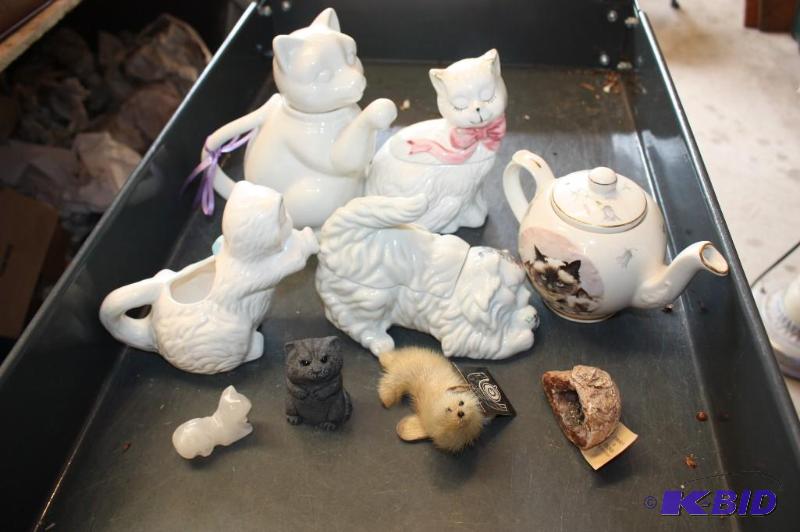 Box lot including various sized Glass Cats, T...