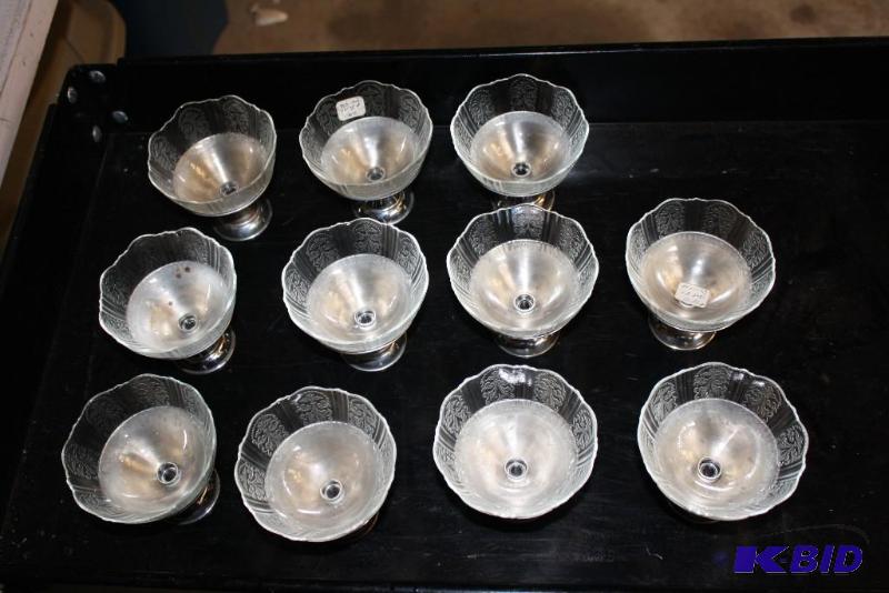 Lot of (11) Vintage Glass Bowls with Silver B...