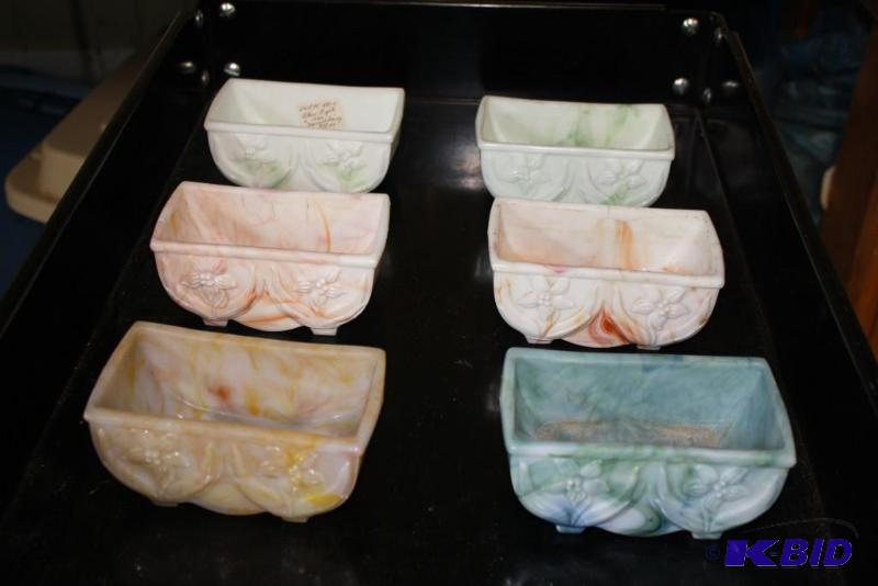 Lot of (6) Akro Agate Slag Glass Planters (2...