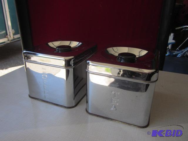 lot 136 image: (2) mid century metal tea and coffee tins, Li...