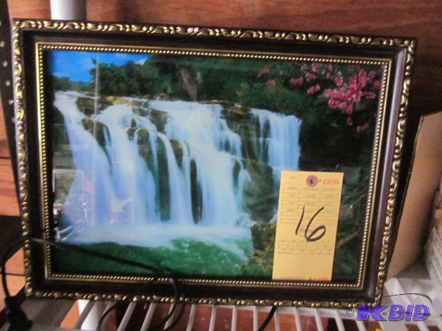 lot 16 image: Vintage light up water fall framed picture wi...