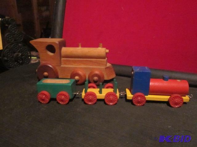 lot 75 image: Pair of vintage wooden trains, (1) marked The...