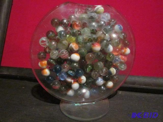 lot 79 image: Large glass vase filled with vintage marbles....