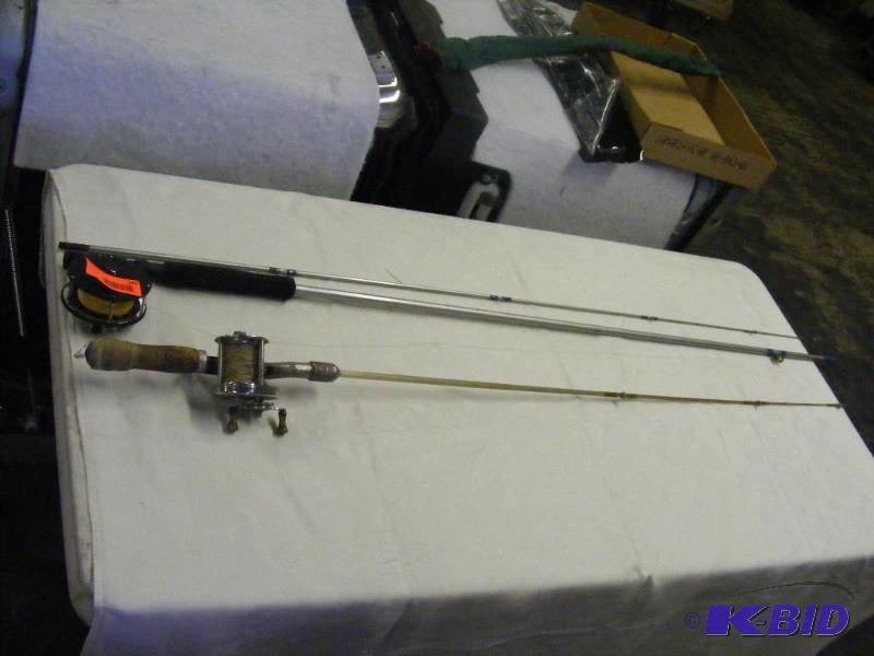 two rods, one fly fishing rod, one open reel ...