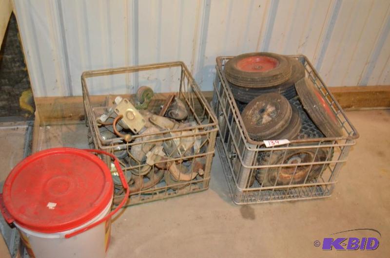 lot 139 image: Lot of wheels in wire baskets Casters swivel ...