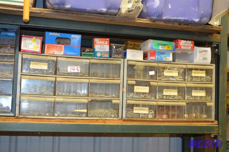 lot 148 image: 2 boxes of drawers with miscellaneous hardwar...