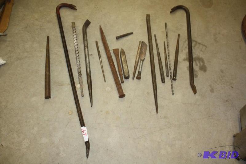lot 167 image: Craftsman punches, chisel, crowbar, drill bit...
