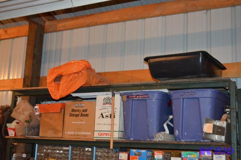 lot 184 image: Shelves of misc tools Trowels, Sanding Blocks...