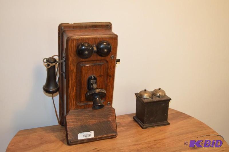 lot 107 image: Antique Kellogg Phone with antiquevintage bo...