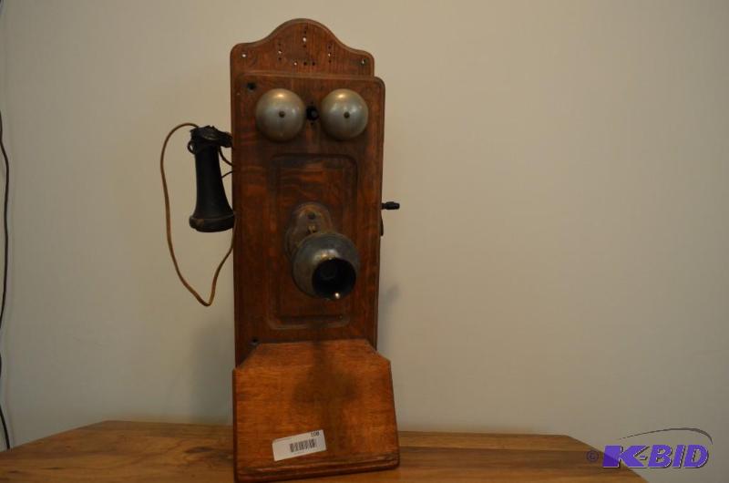 lot 108 image: Antique wood wall phone No. 496736-L...