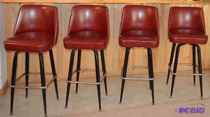 lot 114 image: 4 Vintage Red high seat bucket bar stools by ...