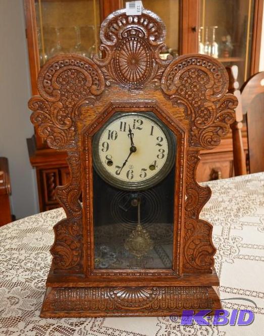 lot 123 image: Antique Ingraham Gingerbread Mantle clock. &n...