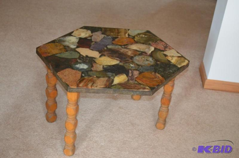 lot 125 image: Stone table - very unique. Each stone is from...