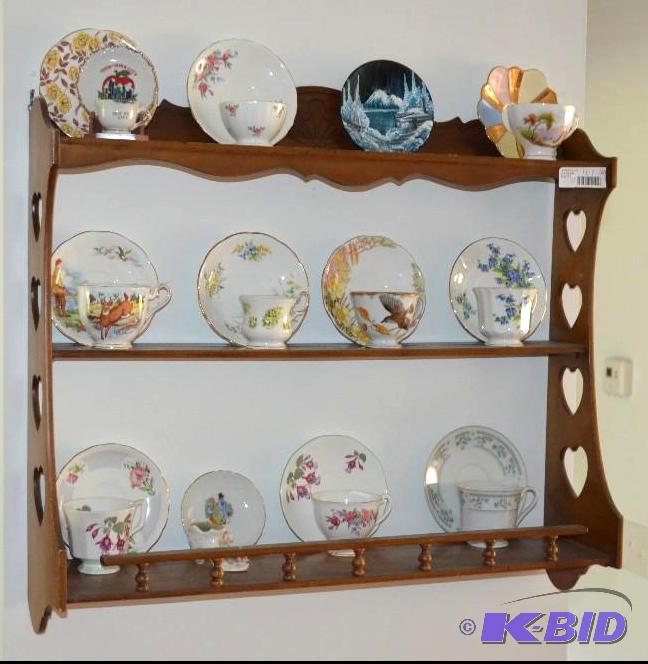 lot 167 image: Wood 3 shelf display wall unit. 27 x 2 inches...
