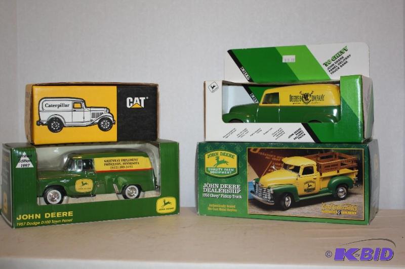 lot 203 image: Lot of 4 John Deere and Caterpillar Replica M...