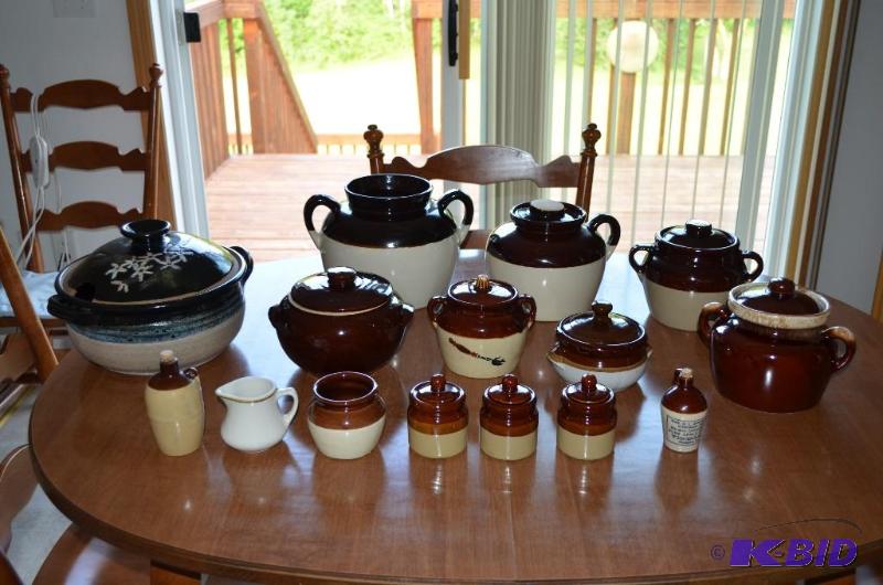 lot 235 image: 15 pieces of stoneware   8 bean pots, most wi...