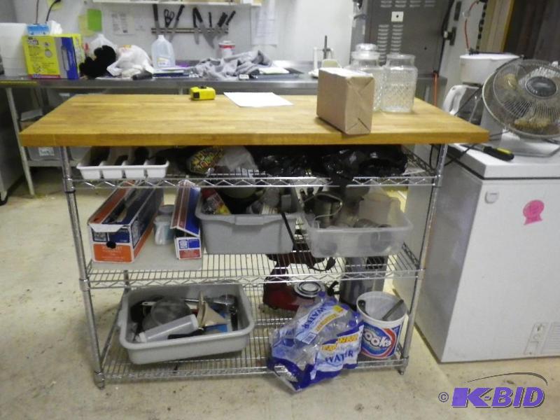 lot 33 image: Wire rack with Butcher block top 56&quotw x ...